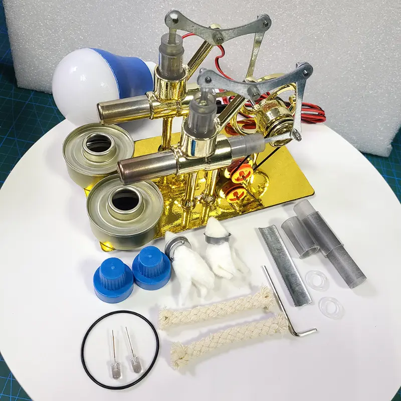 Balanced Double-Cylinder Hot Air Stirling Engine DIY Kit, Random Color STEM Educational Tool for Students, Party Gift for Experiment Teaching