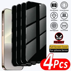 4-Pack Privacy Tempered Glass Film for iPhone 17-11 Pro Max, X-XR, Se2-Se3, Anti-Scratch, Anti-Fingerprint, Protective Screen Protector
