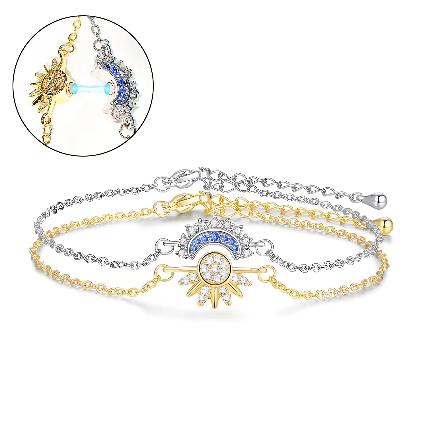 Magnetic Sun Moon Jewelry  Set Adjustable Matching Sun and Moon Necklace Bracelet Ring Set for Best Friend Wife Girlfriend Mother Daughter Jewellery Gift Set Accessory Set