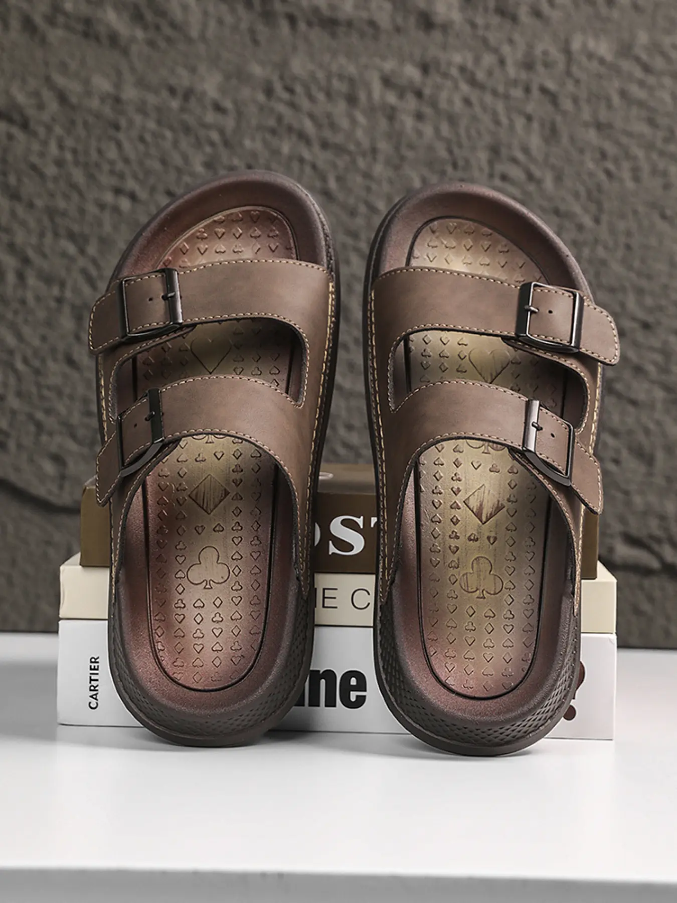 1 Pair Men's Adjustable Double Buckle Retro Slides Sandal Footwear | Smart Casual Style | Soft Flexible Upper + Cushioned Durable Sole | Ideal for Daily Commute / Beach / Smart Casual, Summer, 3CM Height Boost & Slip-On Design