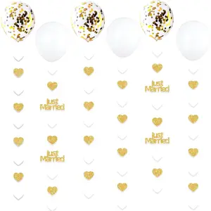 Just Married Wedding Party Decorations /White Heart Just Married Garland and Balloons for Wedding Bridal Shower Party