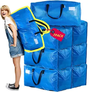 Moving Bags Heavy Duty,Extra Large Packing Bags for Moving,Reusable Plastic Moving Totes,Clothes Storage Containers,Moving Supplies Bins,Compatible(Blue,Set of 7)