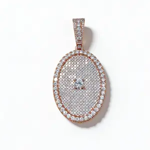 8023 High Street Iced Oval Pendant American Hip Hop Style Rapper Favorite Custom Necklace Charm with Sparkling Design