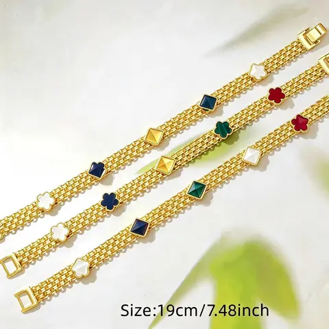 Women's 18K Gold Plated Wide Mesh Chain Link Charm Bracelet - Non Tarnish, Adjustable Buckle, Vibrant Charms, Stackable, Versatile Accessory, Arm Candy Accessories, Luxurious Look, Perfect for Any Occasion, Costume Jewelry