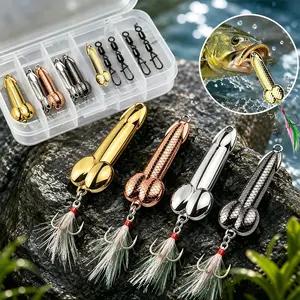 4PCS Funny Shaped Metal Lure Kit Glossy Reflective Casting Spoon Fishing Baits Feather Triple Hook Tackle for Salt Fresh Water