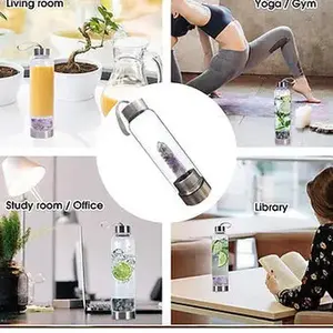 Luxury Healing Chakra Amethyst and Obsidian Gemstone Infused Glass Water Bottle