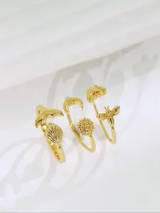 Women's Elegant Butterfly & Sunflower Design Cuff Ring Set, Fashion Jewelry for Party, Daily Clothing Decor, Trendy All-match & Exquisite Jewelry for Birthday Gift