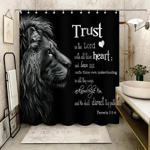 Lion Pattern Shower Curtain with 12 Hooks, Waterproof Bathroom Curtain, Durable Shower Curtain for Home, Hotel, Apartment, Dorm, Spa, Bathroom Supplies, Bathroom Decoration Accessories