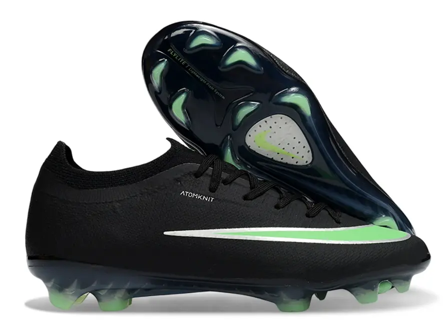 Black-Green Contrast One-piece Knit FG Firm Ground Professional Match Soccer Cleats