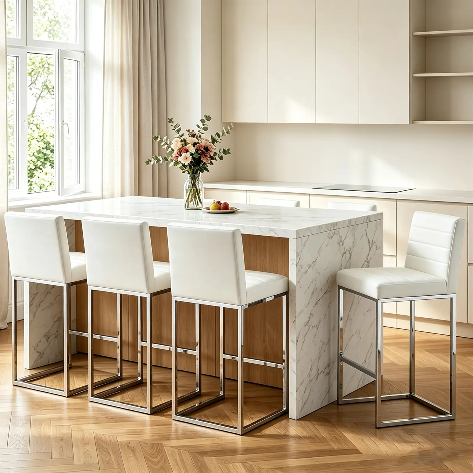 Counter Height Bar Stools Set of 2/4, PU Leather Counter Height Barstools with Back and Thickened Metal Legs, 25.6 Inch Modern Island Chairs for Kitchen Island, Bar, Counter