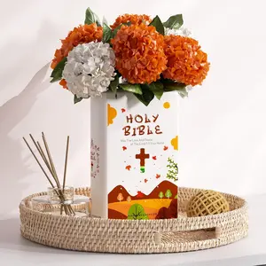 Book Vase for Flowers - Christian Bible Themed Ceramic Vases for Home Decor, Fall Table Decor for Dining, Living Room Coffee Table Centerpiece,Bookshelf Decorations, Book Lovers Gifts(Orange Fall, XL)  Water Proof Decorative Floral Traditional