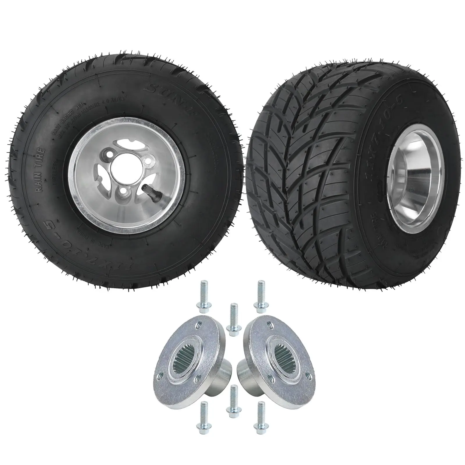 11x7.10x5" 11x7.10-5 Go Kart 𝐑𝐚𝐢𝐧 Tire and Rim Rear Wheel Tubeless & 3 Stud Wheel Hubs for Racing Go Cart Karting 4 Wheeler Mini Bike ATV Quad Drift Trike Golf Cart Lawn Mower Tricycle