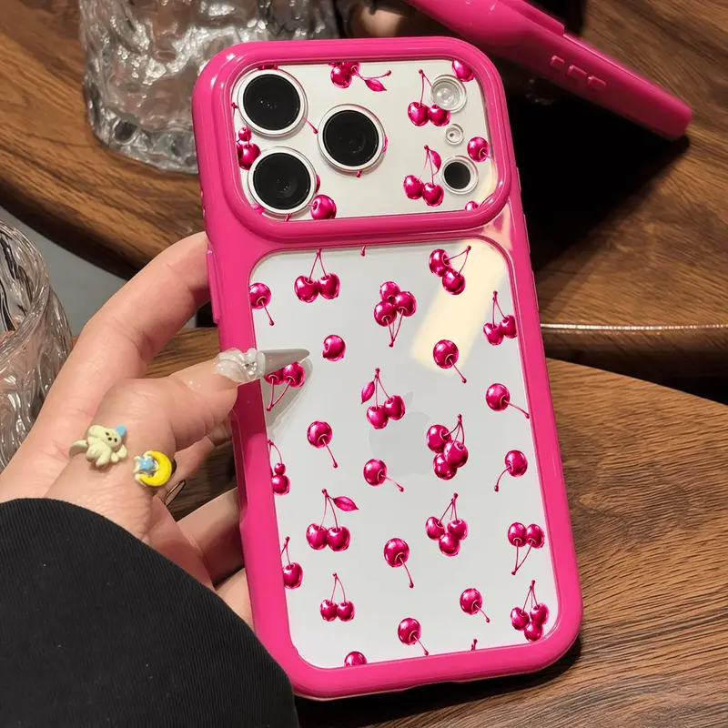 Cute Cherry Phone Case Suitable for iPhone 18 17 Air 16 Pro Max 15 14 Plus 13 12 11, Y2K Cute Cherry Pattern, Translucent Back Soft TPU Bumper Cover with Raised Camera Edge for Women Girls.JL137