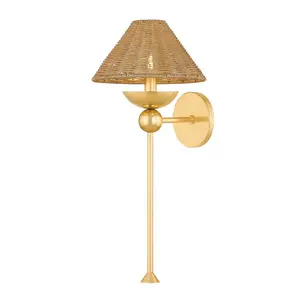 Perilla Modern Wall Sconce with Wicker Rattan Shade in Aged Brass or Old Bronze Finish