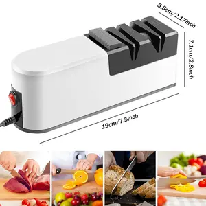 【FathersDayGift】Professional 4-Slot USB Quick Sharp Electric Knife Sharpener 3-Speed Compact Electric Blade Sharpener Easy-to-Clean Non-Slip BaseIdeal for Home Cooking, Knives & Scissors for Rough Sharpening, Easy to store