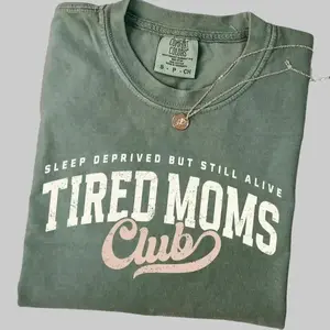 Comfort Colors Tired Moms Club T-shirt, a funny mom life tee, perfect Mother’s Day gift, great for first-time moms, celebrating motherhood with humor and style
