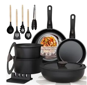 Premium 20-Piece Nonstick Cookware Set with Detachable Handles, Induction Ready, Space-Saving Stackable Design, Oven & Dishwasher Safe – Black