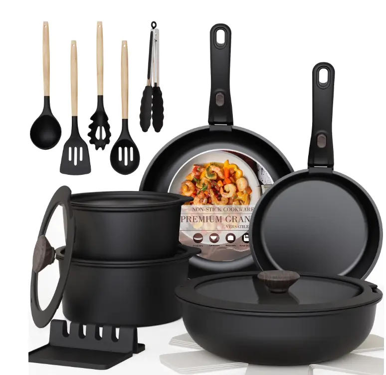 20-Piece Nonstick Cookware Set with Removable Handles, Induction-Ready Pots and Pans, Stackable Space-Saving Design for Oven and Dishwasher Use