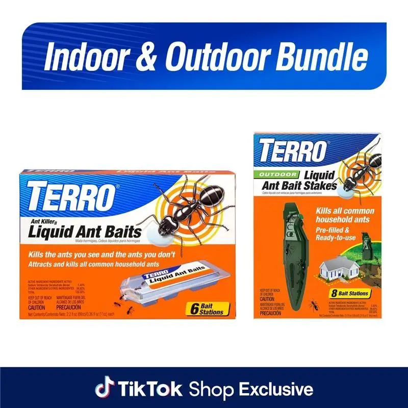 TERRO Ant Bait Liquid Bundle – Outdoor Liquid Bait Stake, 8 Count + Indoor Liquid Bait Station, 6 Count TERRO Ant Bait Liquid Bundle – Outdoor Liquid Bait Stake, 8 Count + Indoor Liquid Bait Station, 6 Count