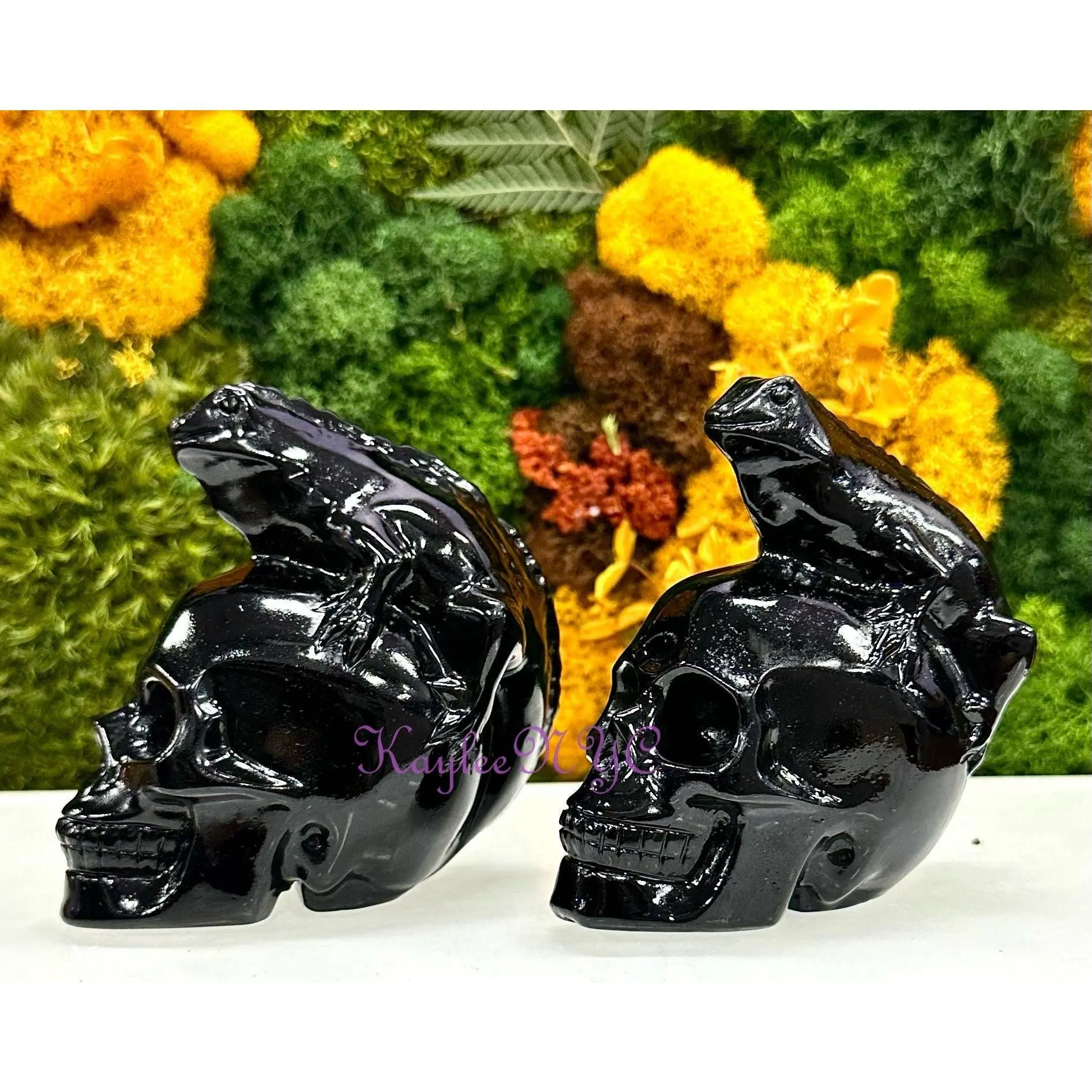 Wholesale lot 2 Pcs Natural Black Obsidian Lizard Skull