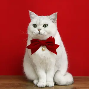 Pet cat dog birthday new year velvet big bow collar dream bell bow tie adjustable neck chain