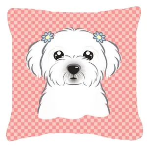 212 MAIN 14x14 In Fade-Resistant Polyester Decorative Pillow - Checkerboard-Designed with Maltese Motif, Indoor/Outdoor Fabric Cushions