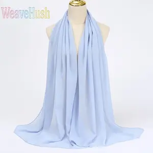 Solid Color Malaysian Ethnic Style Headscarf for Women, Elegant Pearl Decor Chiffon Long Scarf, Lightweight Breathable Versatile Chiffon Shawl, Bohemian Ethnic Fashion Headwear, Perfect for Daily Casual Wear, Travel Party Dating and All Season Outfit Matc
