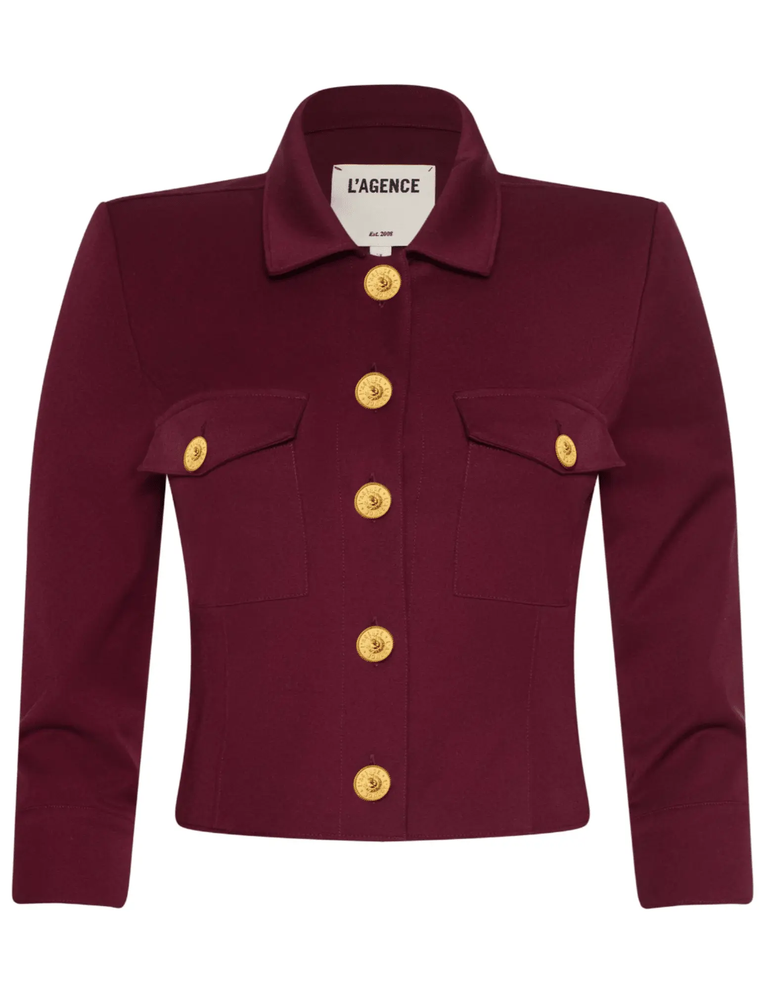 L'AGENCE Kumi Cropped Fitted Jacket in Black Cherry-SALE