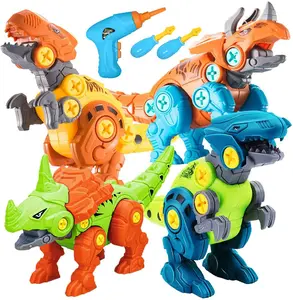 Take-Apart Dinosaur Toy Set with Electric Drill – 4-Pack STEM Construction Building Kit for Kids Imaginative Play