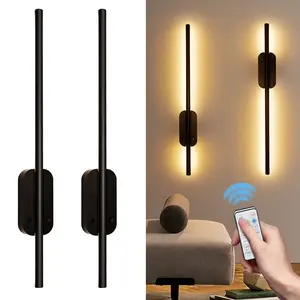 2pcs Modern Black Wall Lamp with Remote Control And Charging Function, Rechargeable Battery Lithium Battery Powered (No Plug-In Required), Stepless Dimming Sleep Mode And Memory Function, Three-Color Stepless Dimming, Cordless Lamp