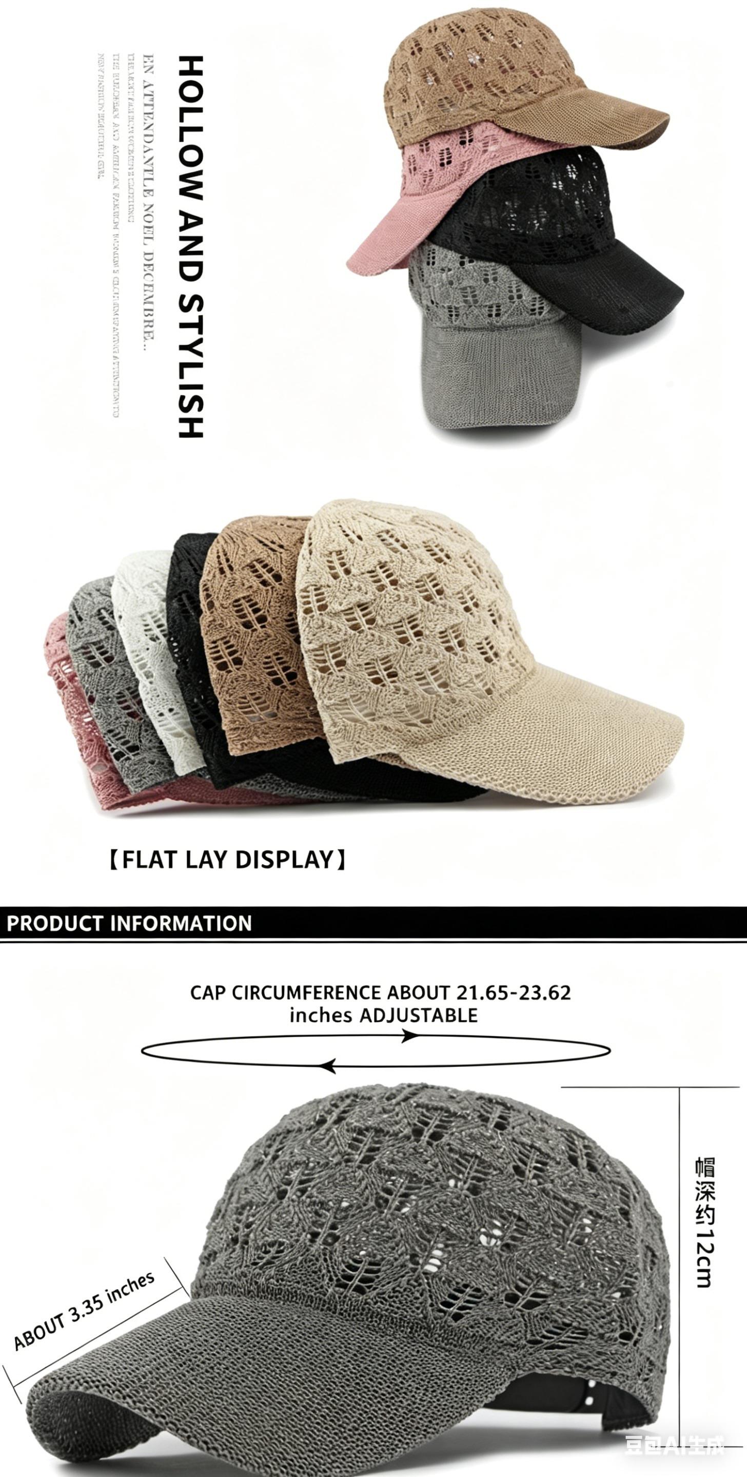 2PCS Women's Openwork Summer Outdoor Sun Protection Hat, Breathable Mesh Baseball Cap, Versatile Visor Cap