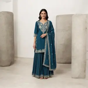Womenswear Divider Sarara Party Wear Shirt Kurti, Crafted from Chinnon Silk, Ideal for Special Occasions