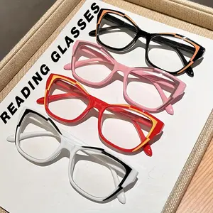 4 pairs of anti-blue light reading glasses, with telescopic spring temple, cat eye design, reading glasses, 1.0X 4.0 optional, Eyeglass Frames