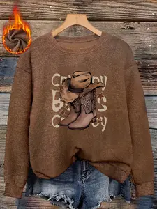 Women's Fall Winter Fitted Sweater, Long Sleeve Soft Warm Knit Top, Knitwear, Womenswear, Western Cowboy Print, Retro Stylish, Casual Daily Wear, Comfortable Fit