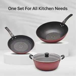 3-Piece Nonstick Compact Pots Pan Set with Glass Lids - Stackable Frying Pan, Saucepot - PFOA, PTFE-Free Lightweight Kitchen Essentials for Small Apartments, Family Use