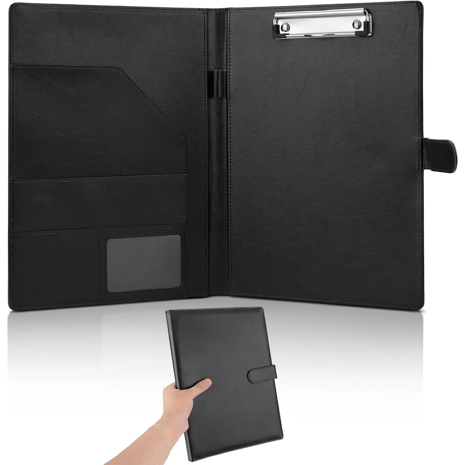 Professional Padfolio, Multi Function Faux Leather Portfolio Binder with  Clipboard - Interview Resume Folder, Legal Document, Business Card Holder,  for Office, Conference, Interviews (Black) - TikTok Shop