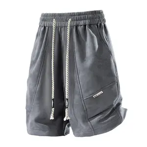 Menswear Men’s Tie-Dye Suede Shorts, Summer Stylish Colored Streetwear Men’s Shorts, Loose Straight Mid-Knee Length, Woven Design with Drawstring Elastic Waistband, Casual Athletic Versatile