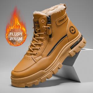 Shipment from local warehouse in the United States CORASUN2025 Winter Men's Fleece Lined Outdoor Work Boots Thick Warm Snow Boots Soft Sole Leather Sports Casual Shoes Trendy Motorcycle Boots Slip-On Waterproof