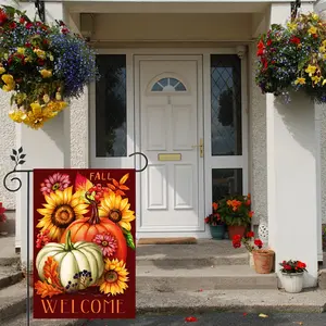 Thanksgiving Garden Flag, Sunflower Pumpkin Maple Leaf Design, Vertical Double-Sided Outdoor Decoration, 12x18 Inch Gift for Family & Friends