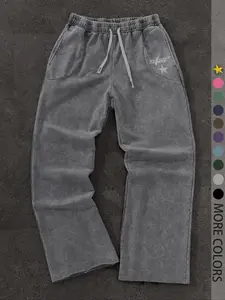 Men's Streetwear Cotton Joggers, Loose Fit Elastic Waist Knit Pants, Washed Fabric with Vintage Details, Casual Fashion for Daily Wear