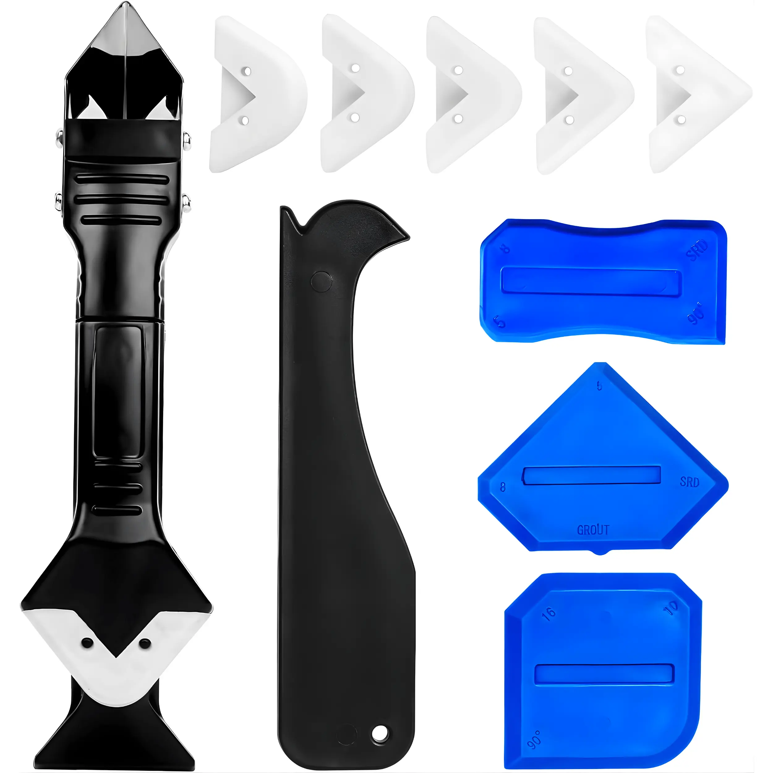 Caulk Remover Tool Kit Silicone Sealant Scraper with Stainless Steel Head, Glass Glue Angle Scraper for Kitchen & Bathroom, Window Joint & Floor Sealant Removal, Multi-Use Home Improvement Tool Set