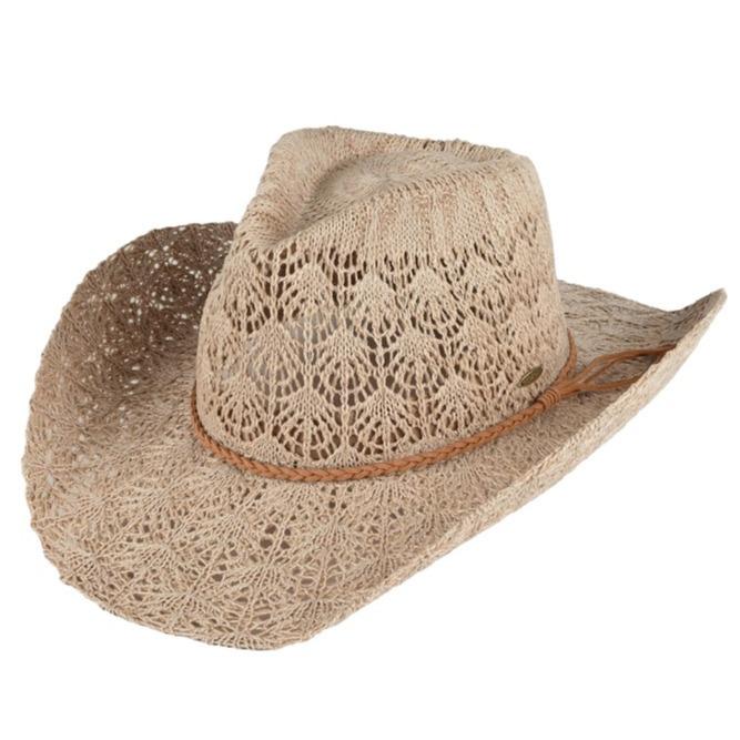 C.C Women's Panama Fedora Summer Horseshoe Lace Knitting Cowboy Hat