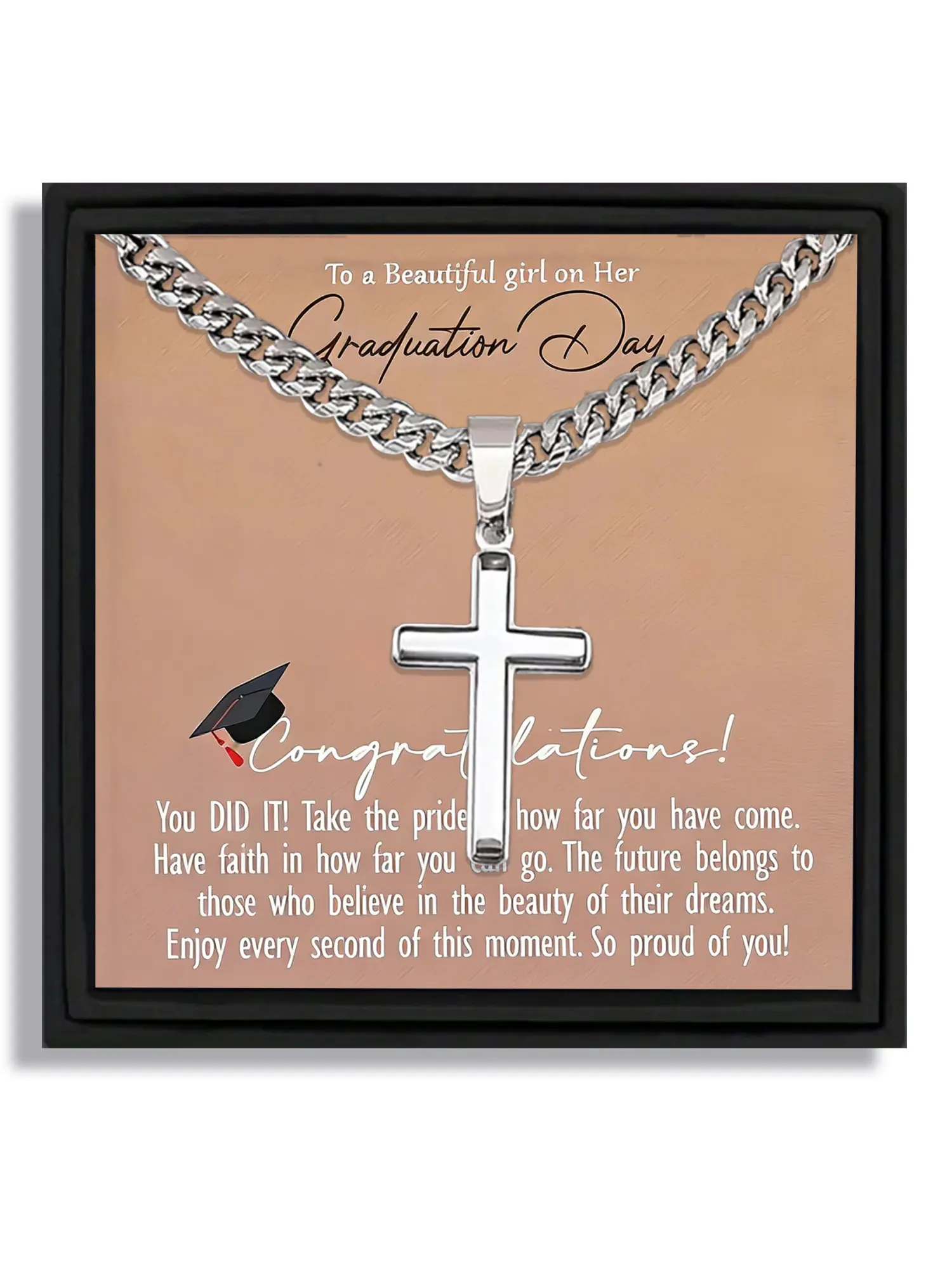 One silver cross pendant Cuban link chain elegant Cross Necklaces for graduation festival gift jewelry to daughter with blessing card and box Stainless Steel Necklace