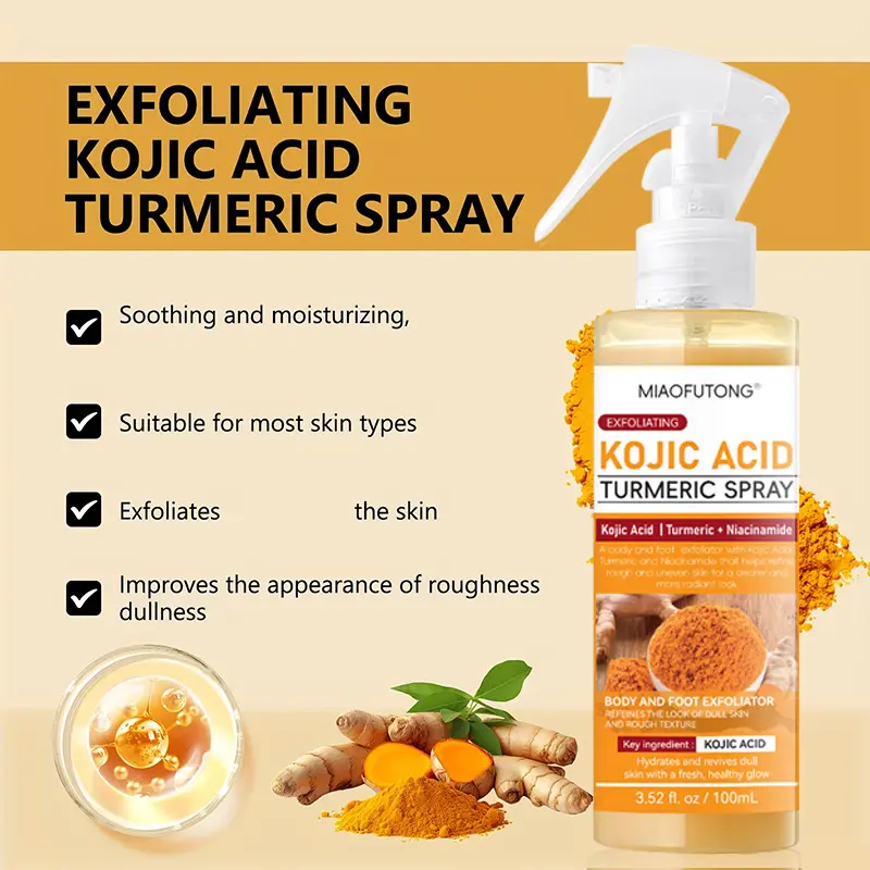 100ml Turmeric Body Exfoliating Spray  Gentle Body Peel Mist to Help Remove Dead Skin and Improve Rough Texture, Suitable for All Skin Types，gift