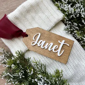 Personalized Wood Tag with 3D Name | Christmas Stocking Tag | Custom Name Ornament