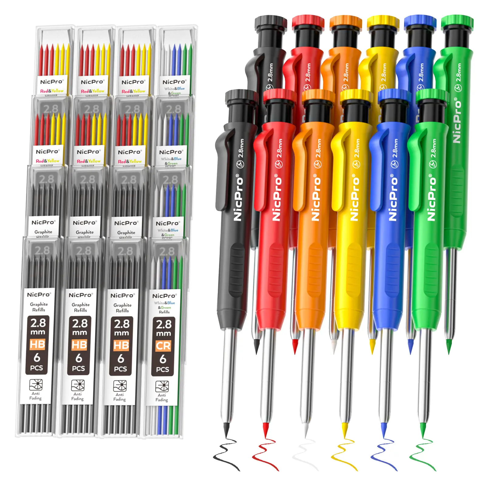 Nicpro Carpenter Pencil with Sharpener, Mechanical Carpenter Pencils with Refills, Construction Pencil Heavy Duty Woodworking Pencils for Architect- with Case