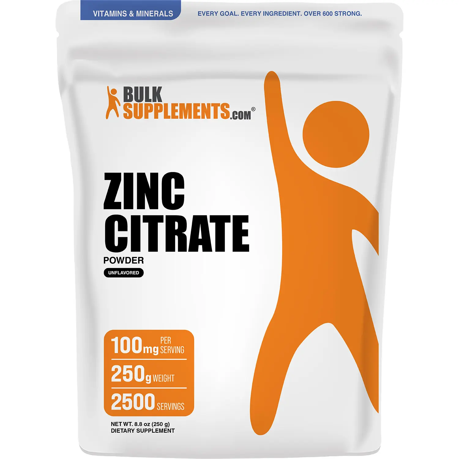 BulkSupplements - Zinc Citrate Powder - Immune - Healthy Skin - 250g - 100mg per Serving