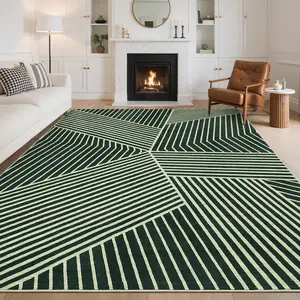 Minimalist Striped Floor Cover Geometric Area Rug Washable Ultra-Thin Low Pile Soft Non-Slip Carpet for Living Room Bedroom Dining Room