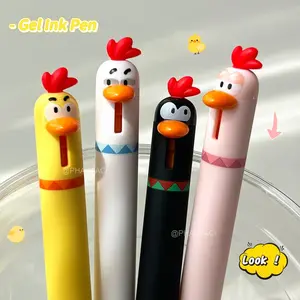 4PCS Chick Style Gel Pen 0.5mm Quick Dry Black Pen Creative Press Mouth Writing Pen Funny Teacher Pens Small Gift Office Supplies
