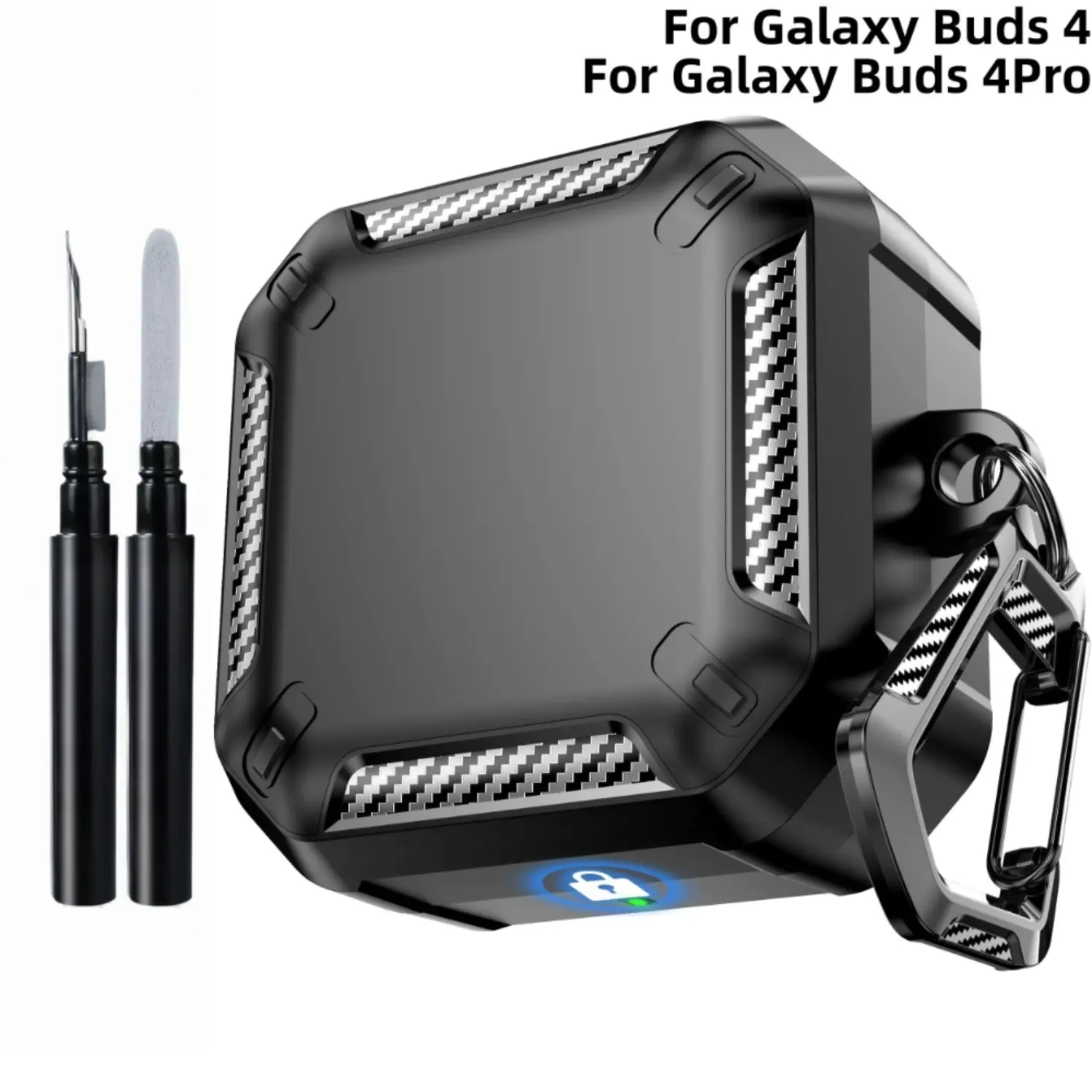 for Samsung Galaxy Buds 4 / Buds 4 Pro Case Secure Lock Protective Cover with Carabiner & Cleaning Pen For Samsung Galaxy Buds 4 Audio Headphone Accessories
